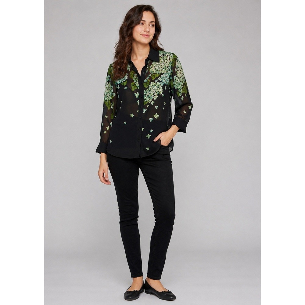 Vintage Bob Mackie Wearable Art Silk Blouse Black Green Beaded Sequin Small
